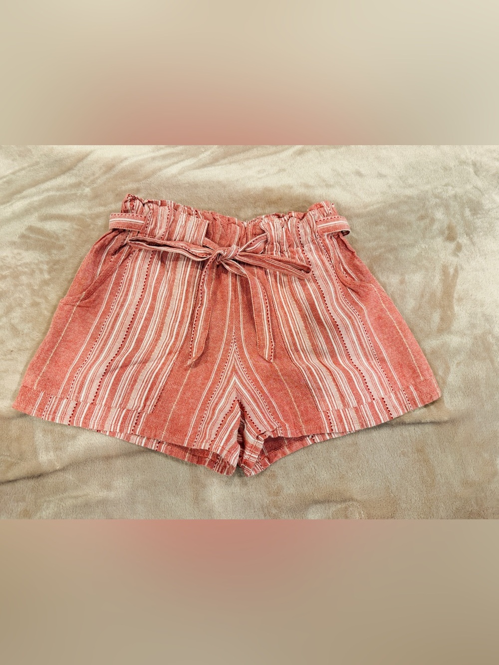 Planet Gold Striped Paperbag Shorts - Rust Pink